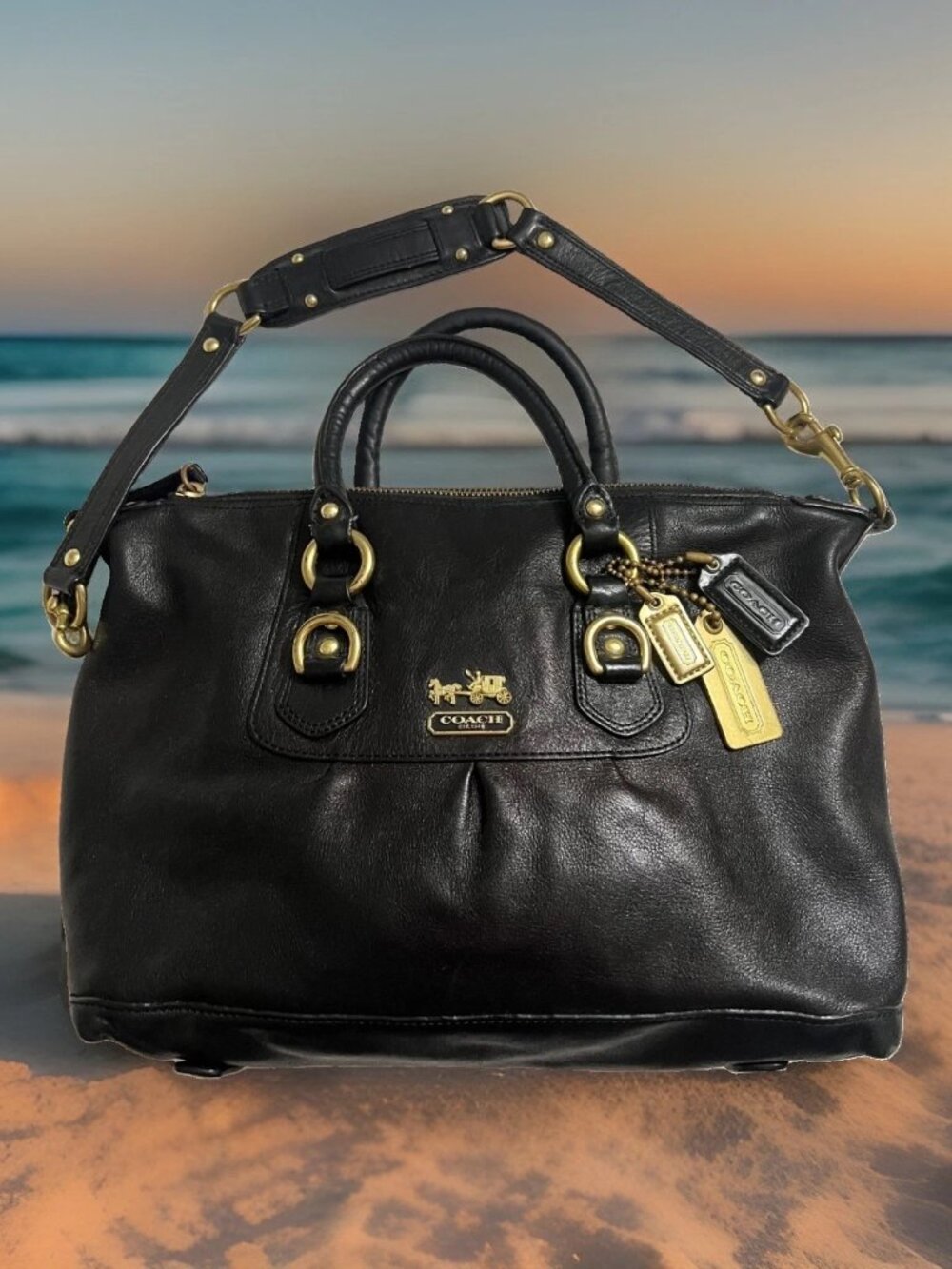 Coach Madison Sabrina 12937 Black Leather Satchel Shoulder Bag